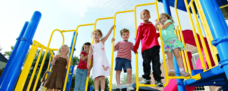 Young children on a step climber