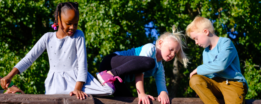 Children playing on a climbing wall