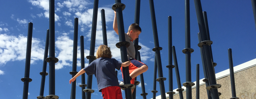Two young boys navigating TrekFit obstacles