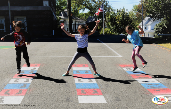 Three kids engaging with Fit and Fun paths